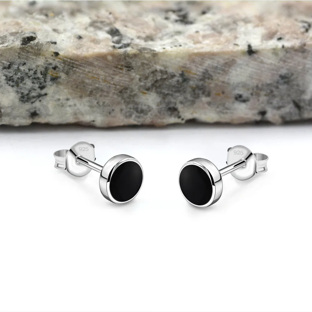 6mm | Black Onyx Round Sterling Silver Stud Earrings