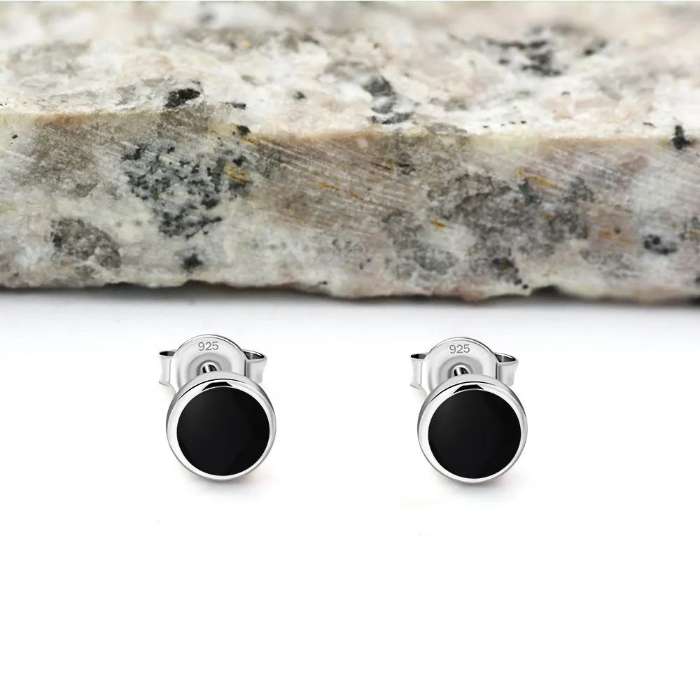 6mm | Black Onyx Round Sterling Silver Stud Earrings