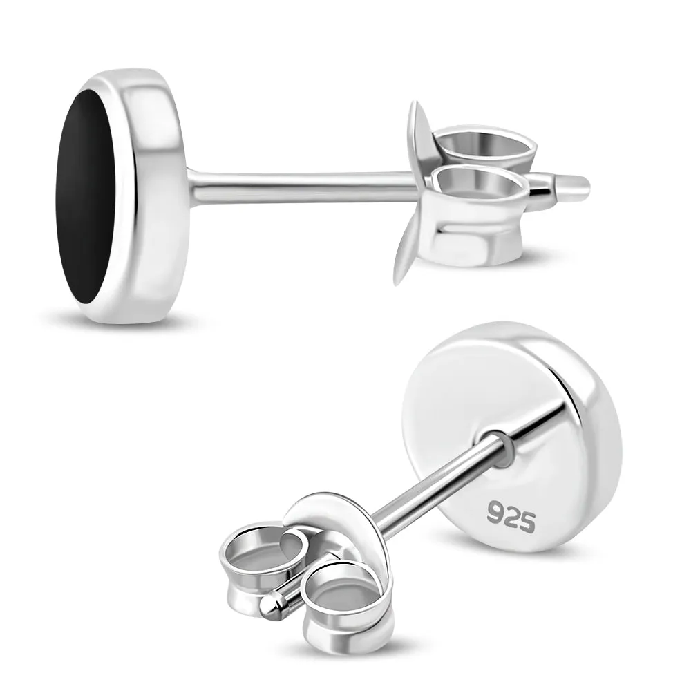6mm | Black Onyx Round Sterling Silver Stud Earrings