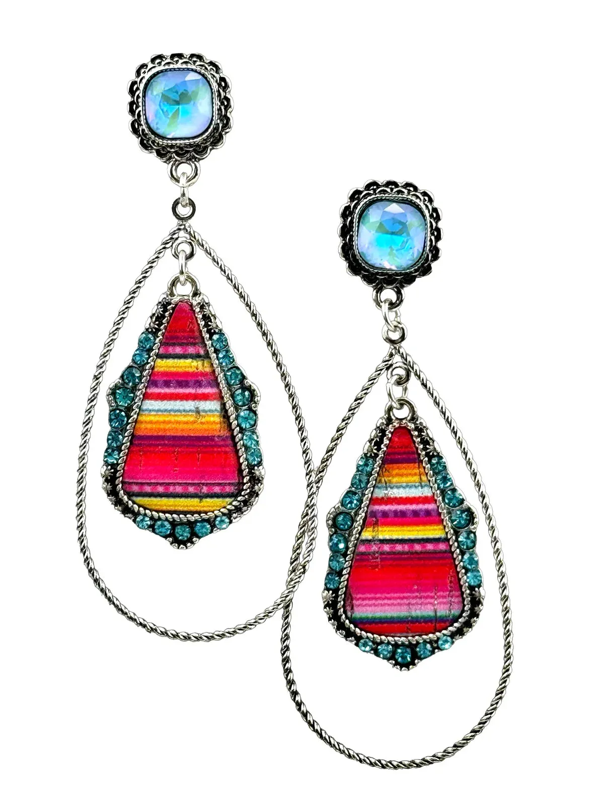 806 by Pink Panache Western Serape Teardrop Earrings with Rhinestone Post