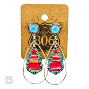 806 by Pink Panache Western Serape Teardrop Earrings with Rhinestone Post