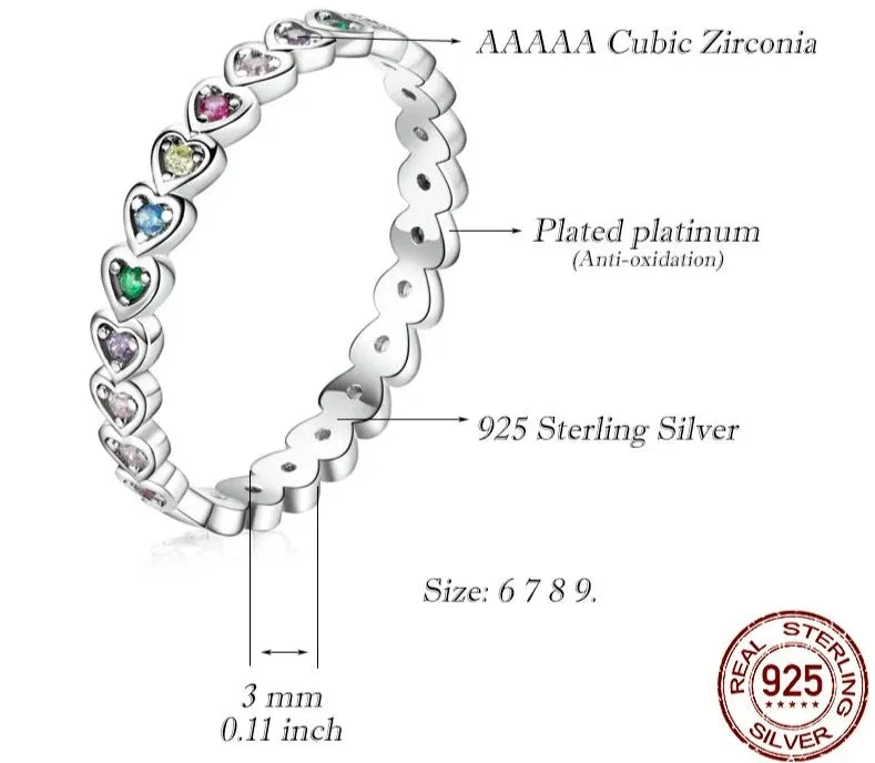 925 Sterling Silver Rainbow Love Ring
