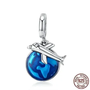 925 Sterling Silver Travel Around World Plane Pendant Charm Jewelry Without Chain