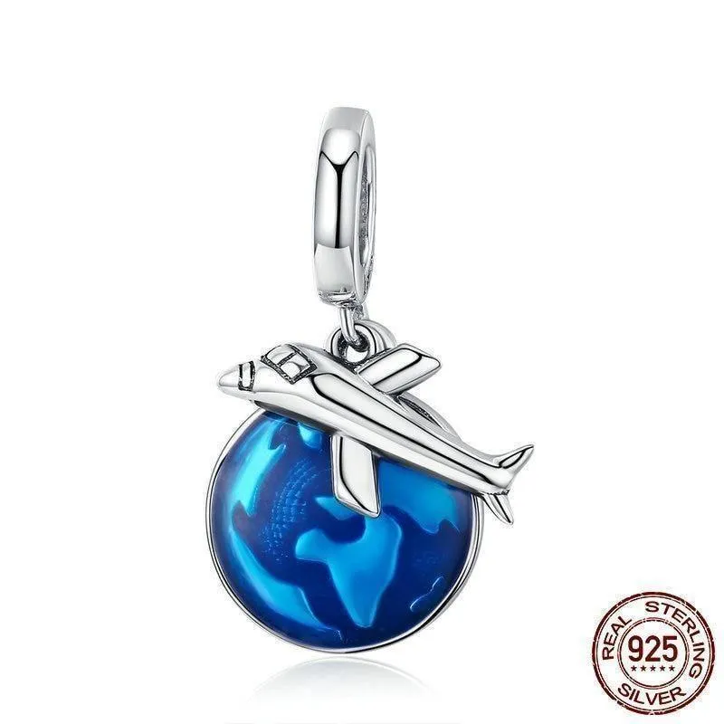 925 Sterling Silver Travel Around World Plane Pendant Charm Jewelry Without Chain
