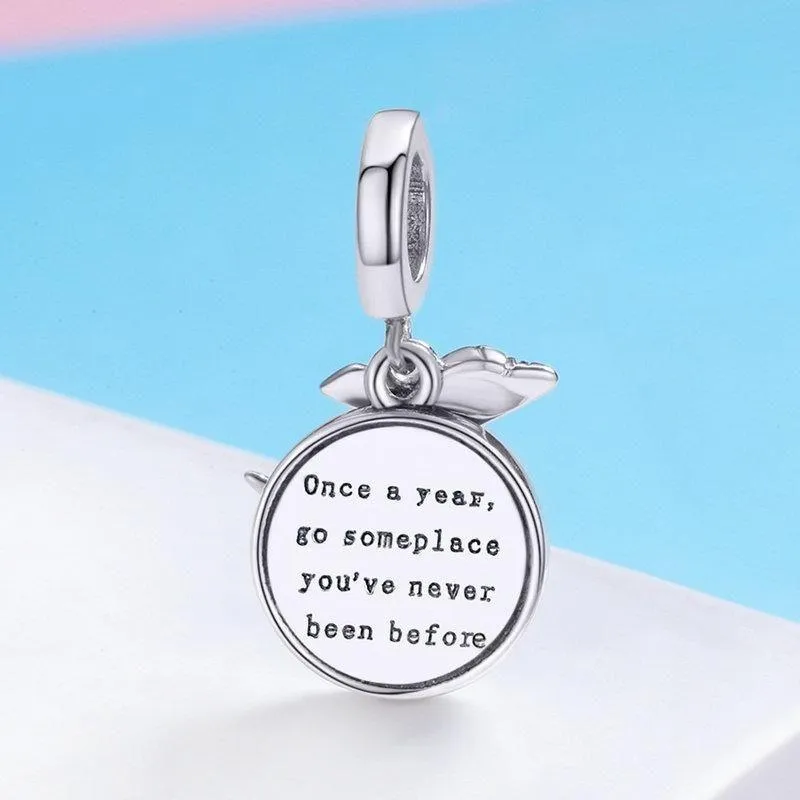 925 Sterling Silver Travel Around World Plane Pendant Charm Jewelry Without Chain