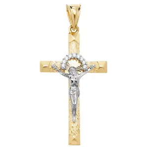 9CT GOLD 2 TONE CZ CRUCIFIX PENDANT