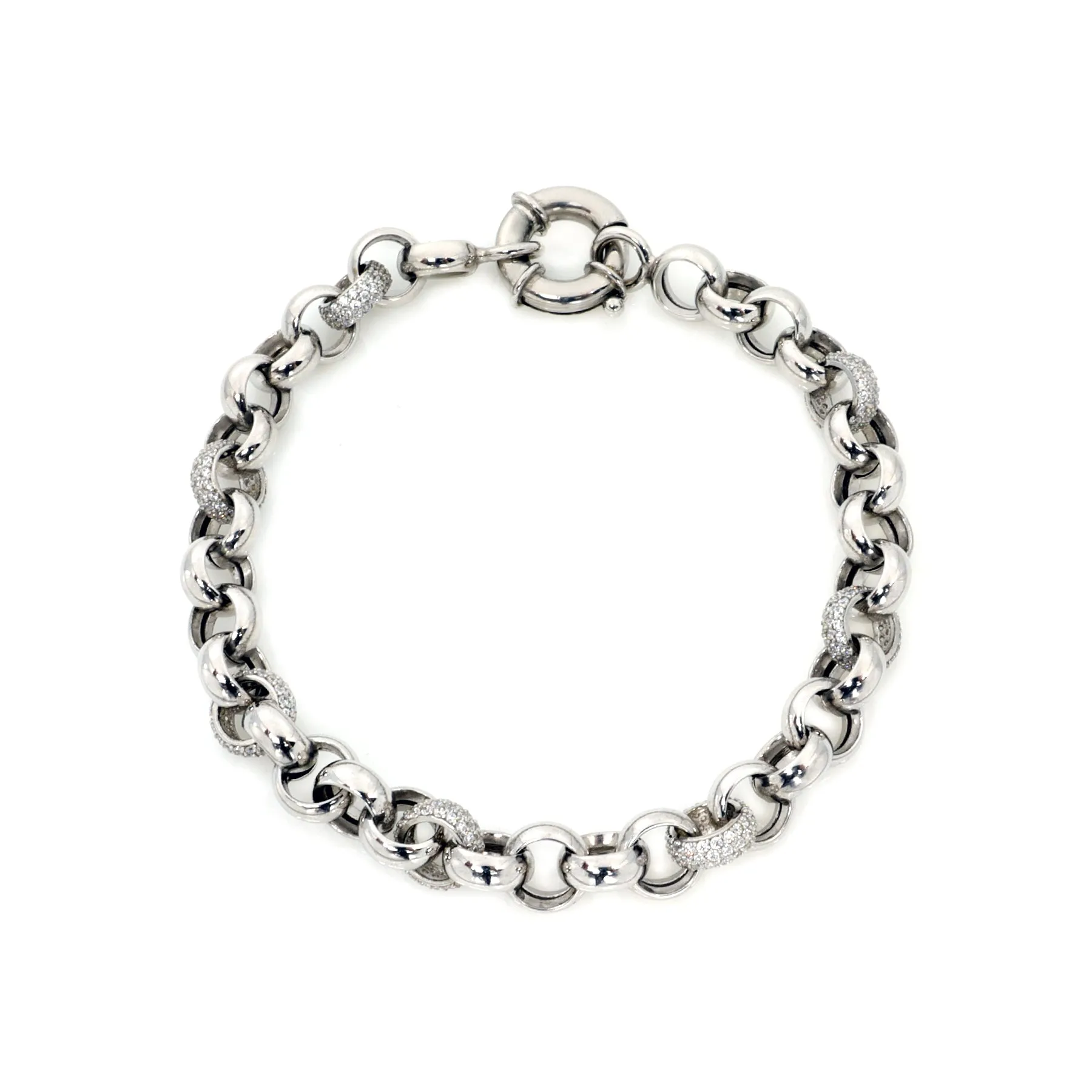 9K White Gold Solid CZ Belcher Bracelet - 20725594