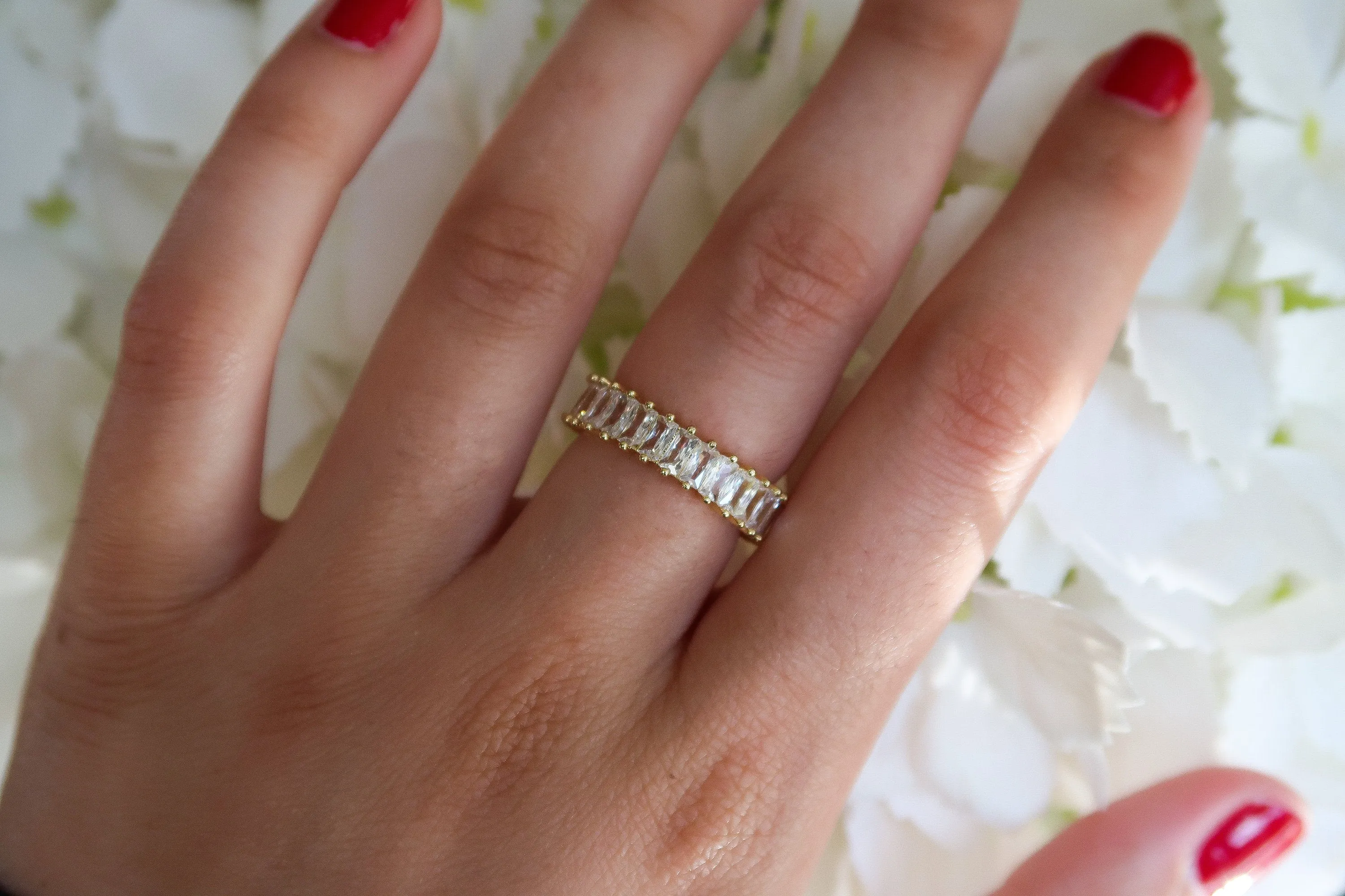 Adjustable Rectangle Cubic Zirconia Eternity Band Ring