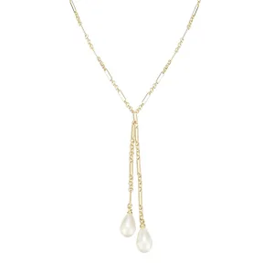 Adorned Pearl Lariat Necklace in Gold