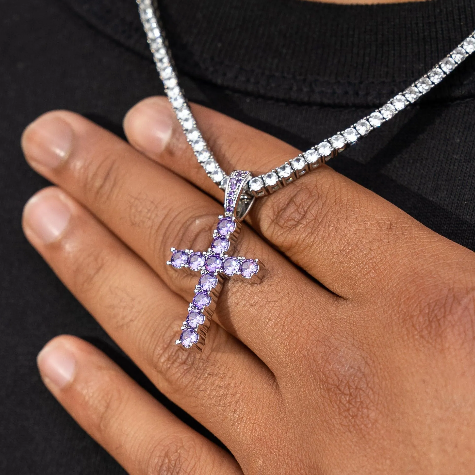 Amethyst Cross Pendant - Purple