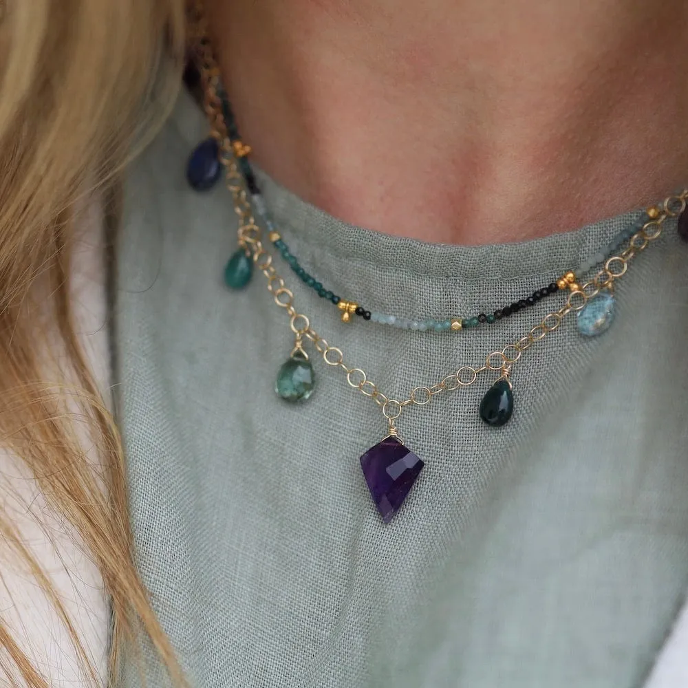 Amethyst, Grandidierite, Kyanite, Sky Blue Topaz Necklace