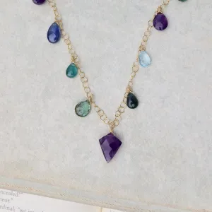 Amethyst, Grandidierite, Kyanite, Sky Blue Topaz Necklace