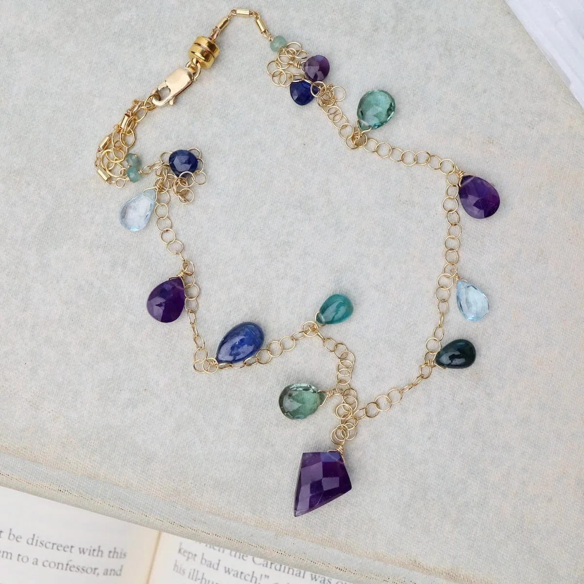 Amethyst, Grandidierite, Kyanite, Sky Blue Topaz Necklace