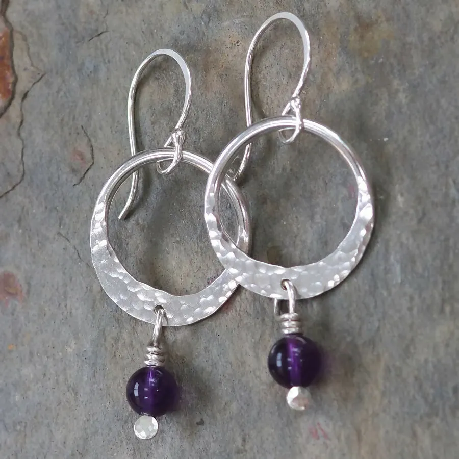 Amethyst Silver Hoop Earrings