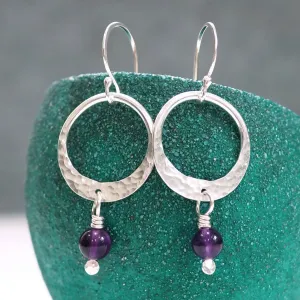 Amethyst Silver Hoop Earrings