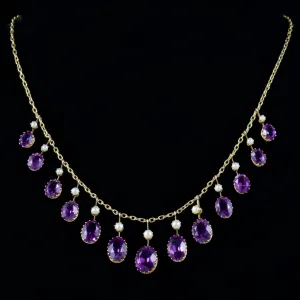 Antique Victorian 18Ct Amethyst Pearl Garland Necklace Circa 1880