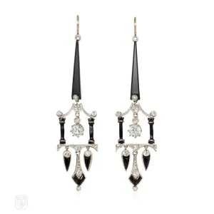 Art Deco onyx, diamond and enamel earrings