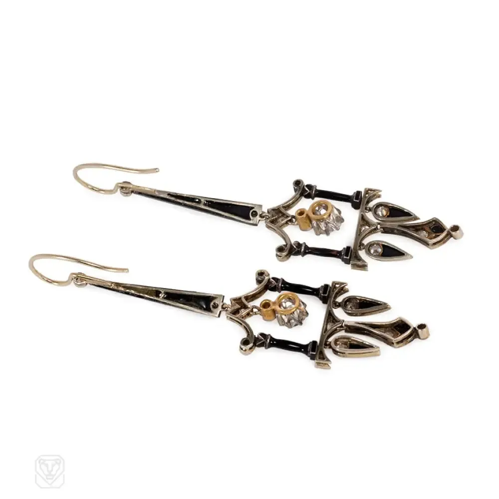 Art Deco onyx, diamond and enamel earrings