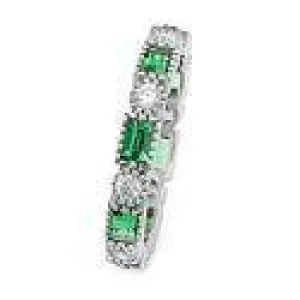 Art Deco Style Eternity Band with Emerald Color and Clear Diamond Cubic Zirconia 14k White Gold