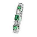 Art Deco Style Eternity Band with Emerald Color and Clear Diamond Cubic Zirconia 14k White Gold