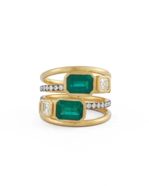 Ascher Diamond and Zambian Emerald Spiral Ring