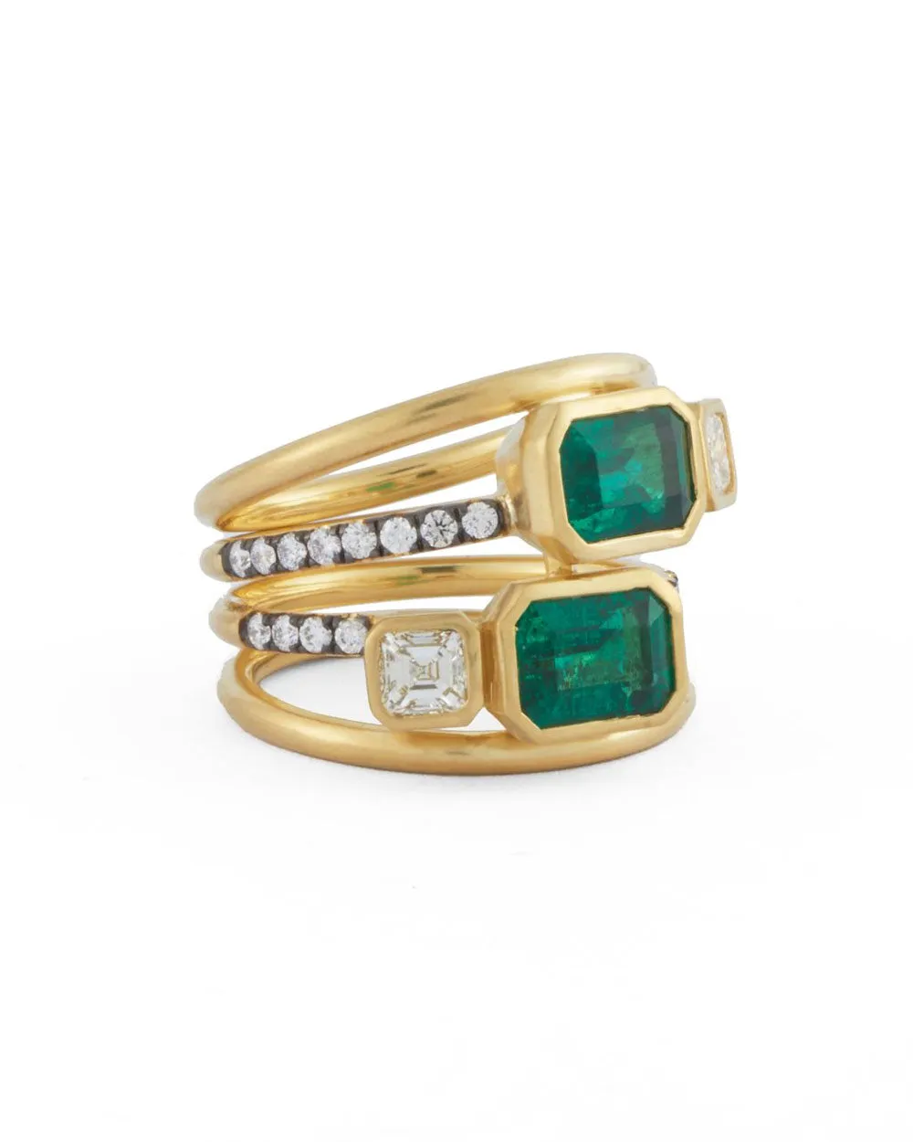 Ascher Diamond and Zambian Emerald Spiral Ring