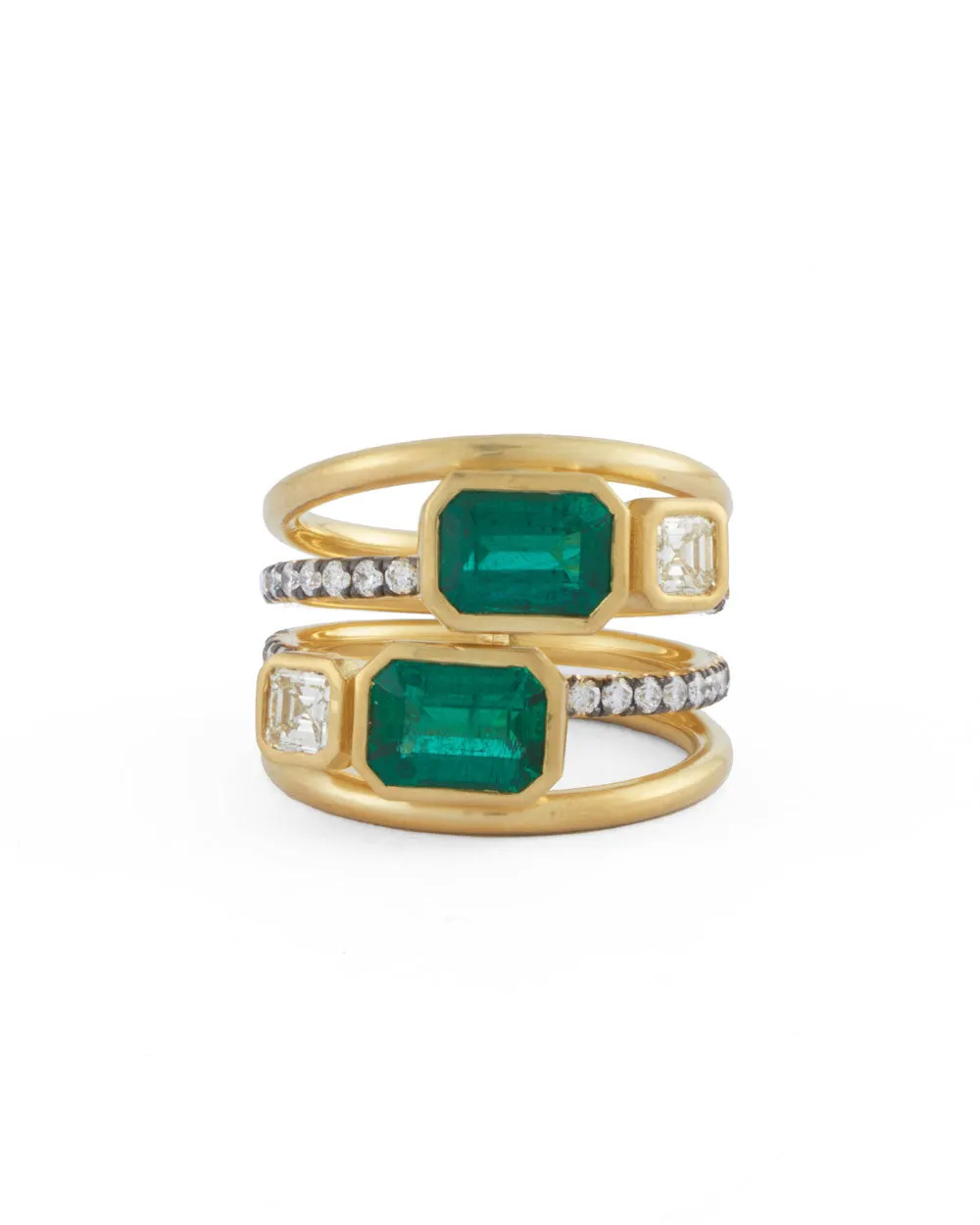 Ascher Diamond and Zambian Emerald Spiral Ring