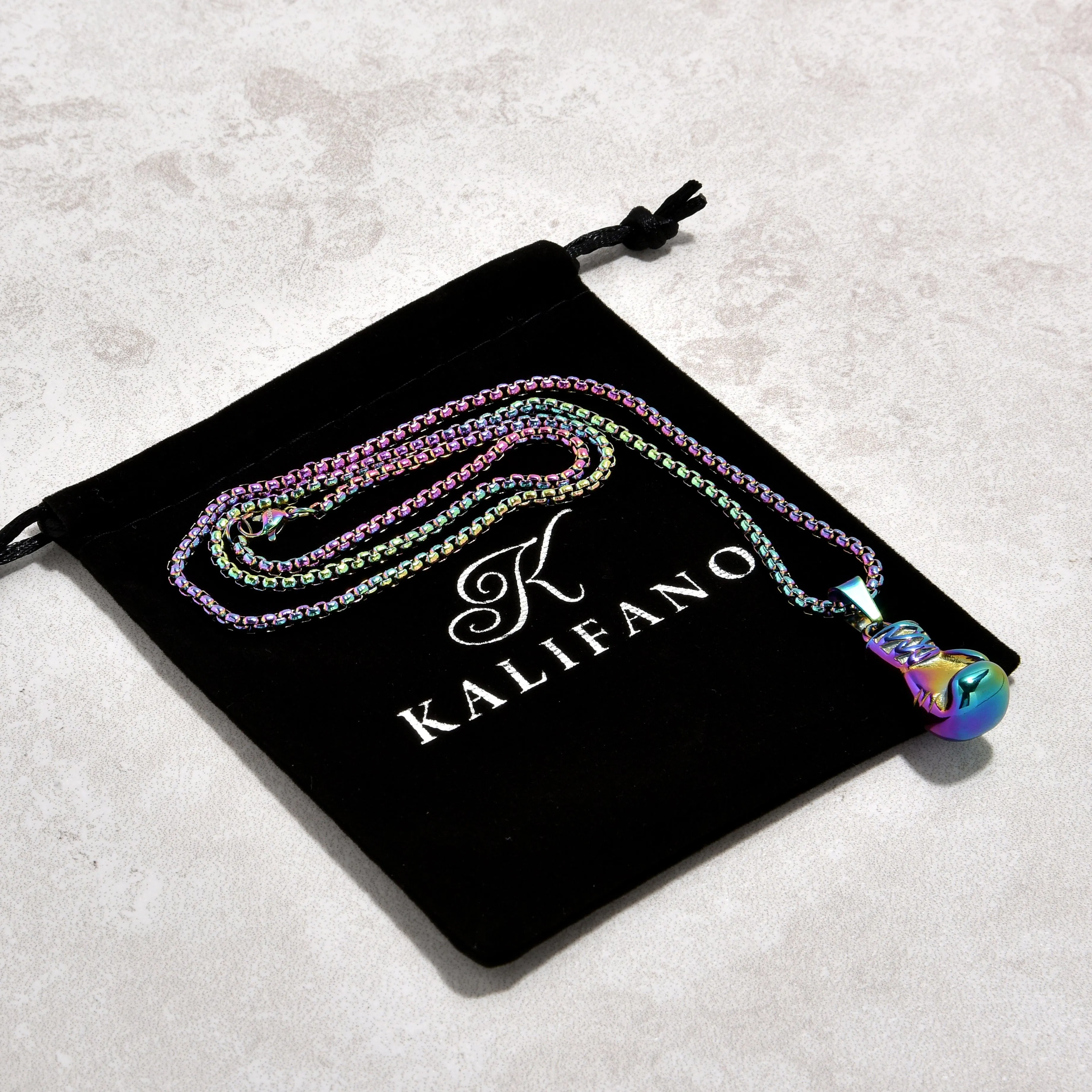 Aurora Borealis Boxing Gloves Steel Hearts Necklace