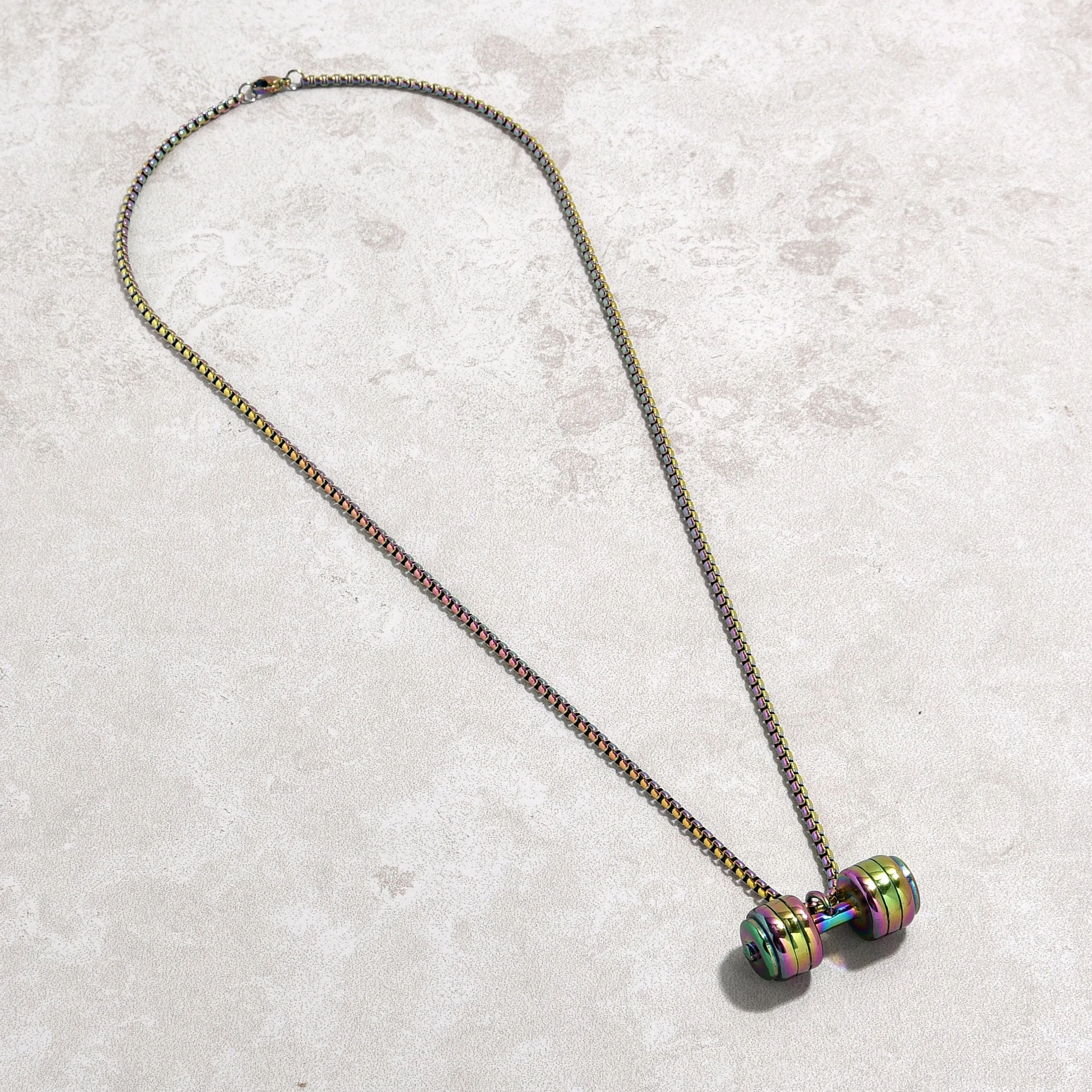 Aurora Borealis Dumbbell Steel Hearts Necklace