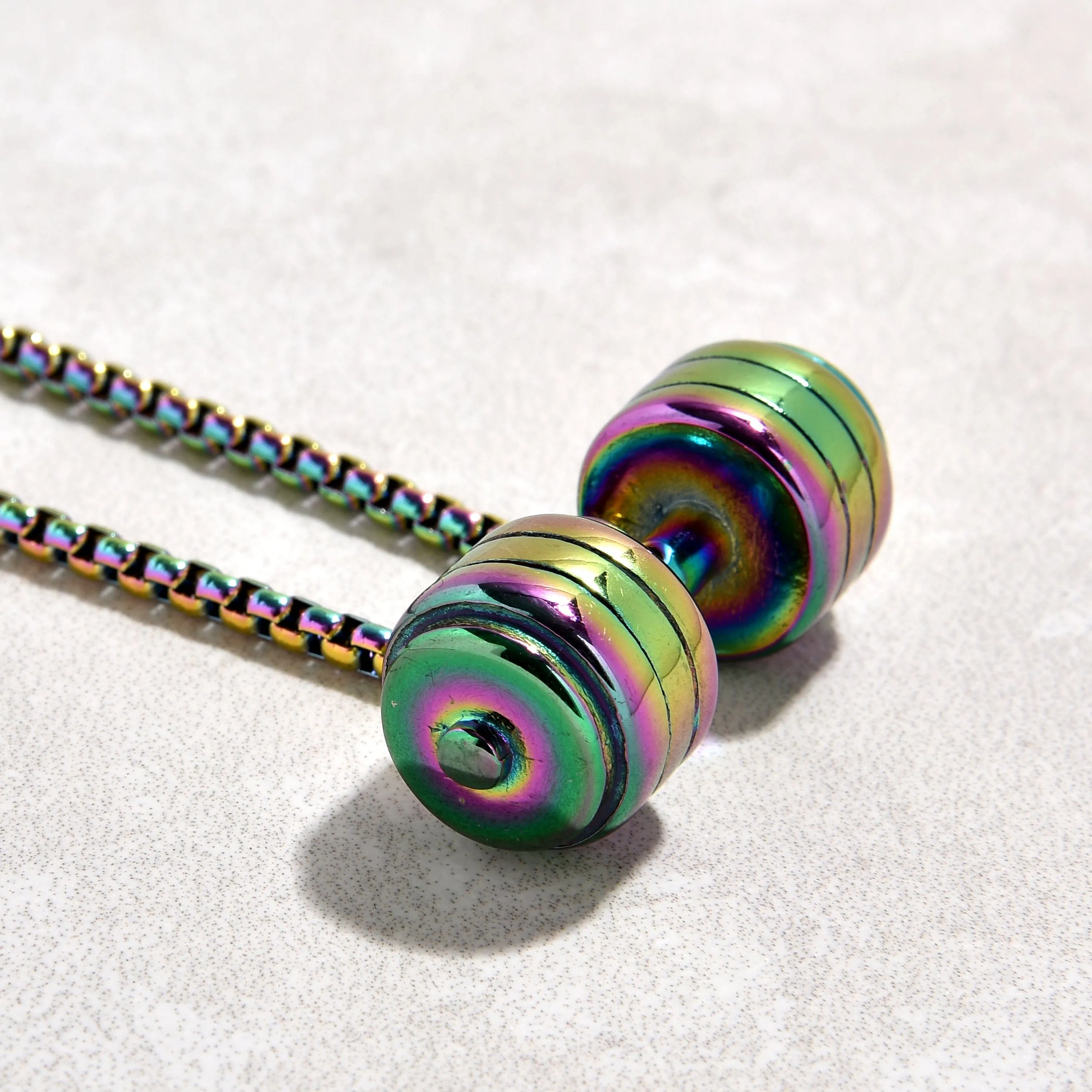 Aurora Borealis Dumbbell Steel Hearts Necklace