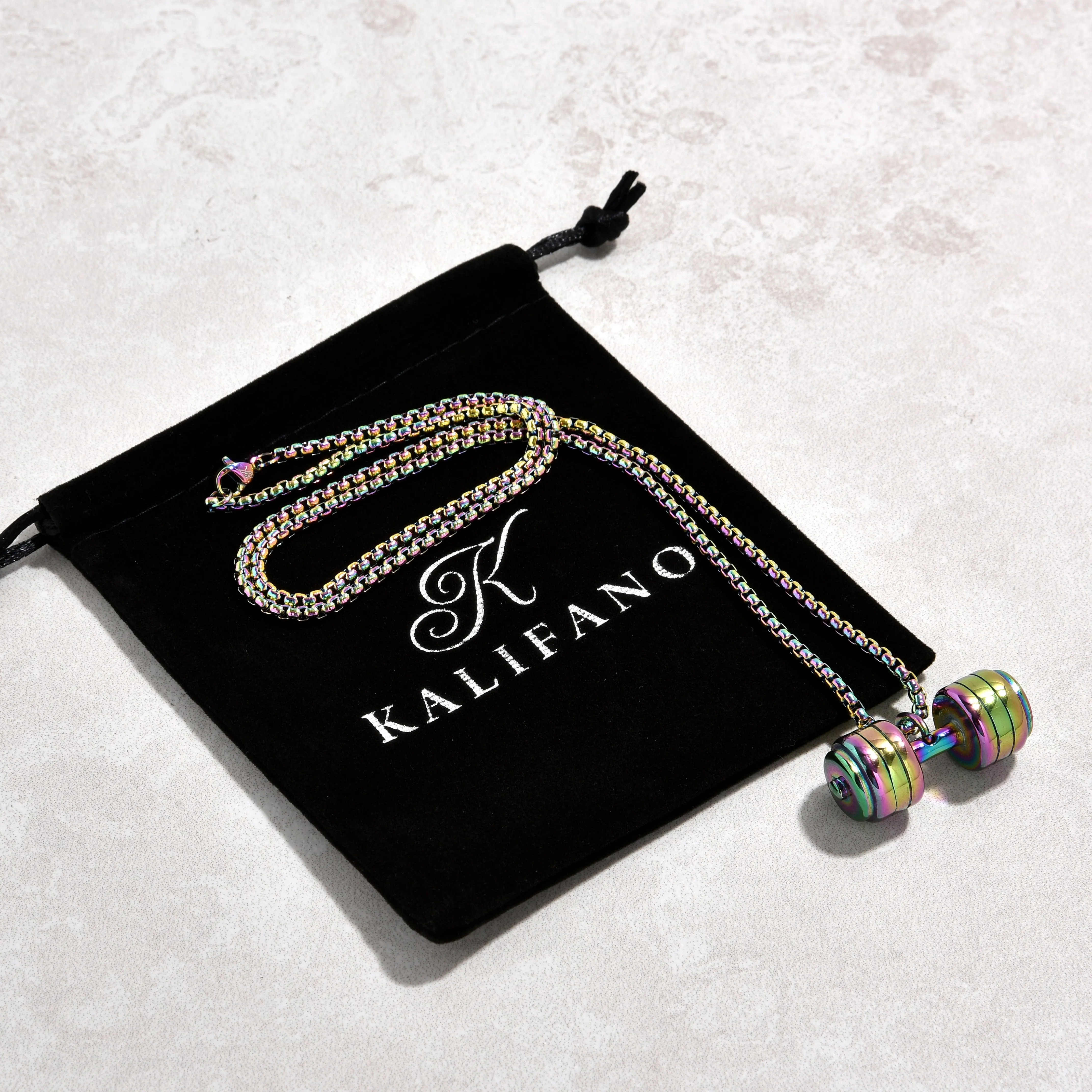 Aurora Borealis Dumbbell Steel Hearts Necklace
