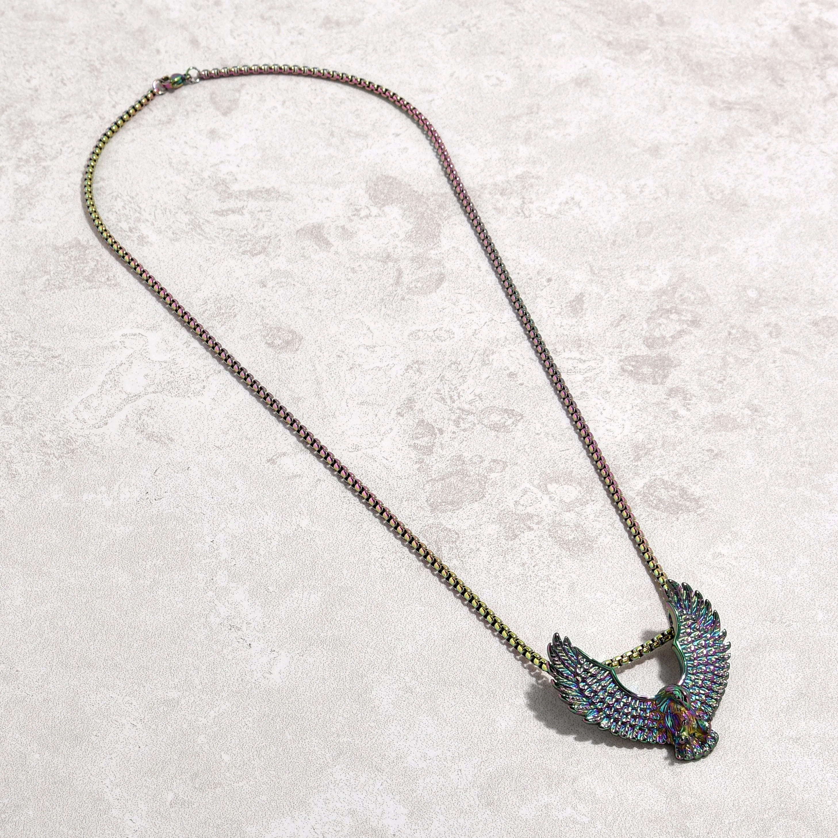 Aurora Borealis Eagle Steel Hearts Necklace
