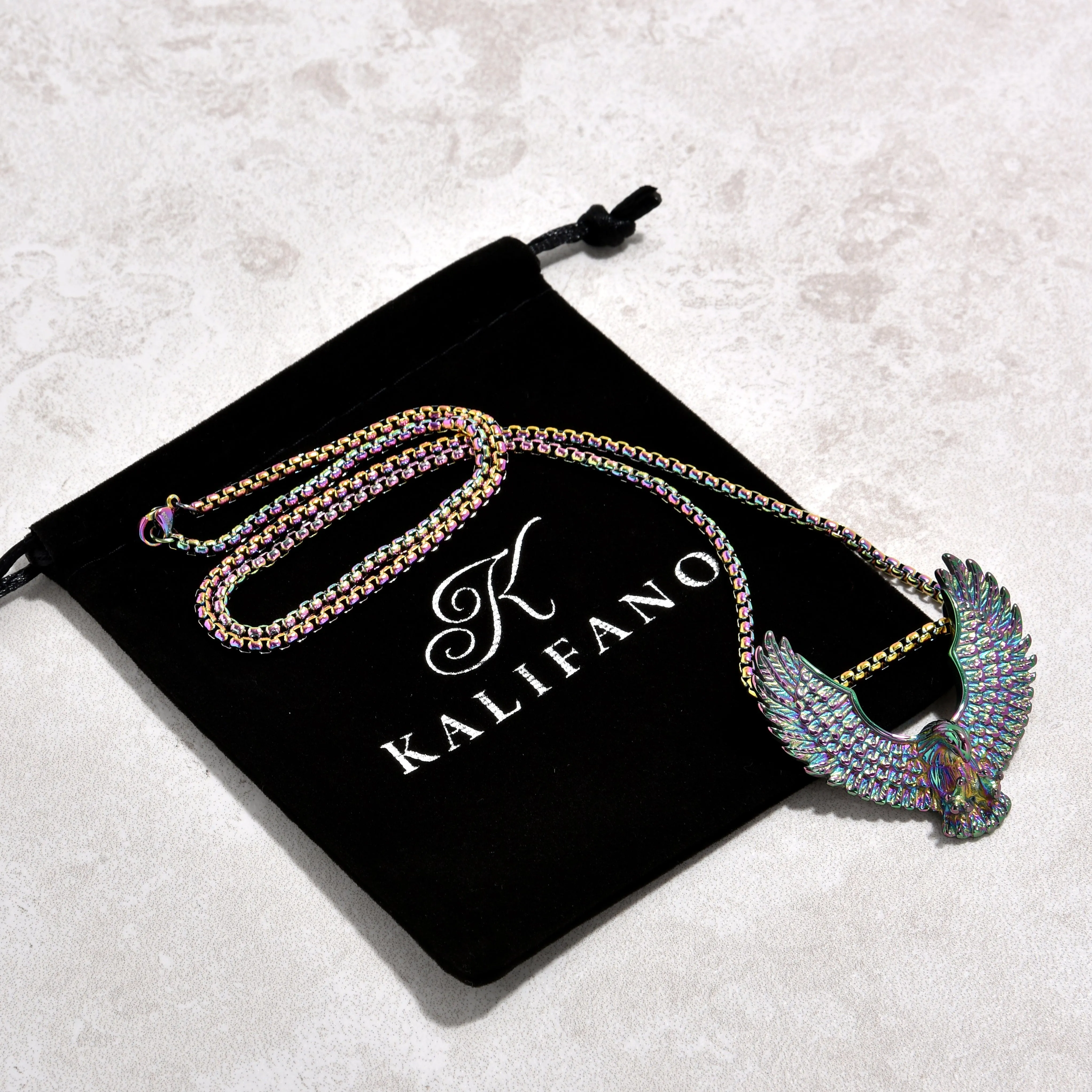 Aurora Borealis Eagle Steel Hearts Necklace