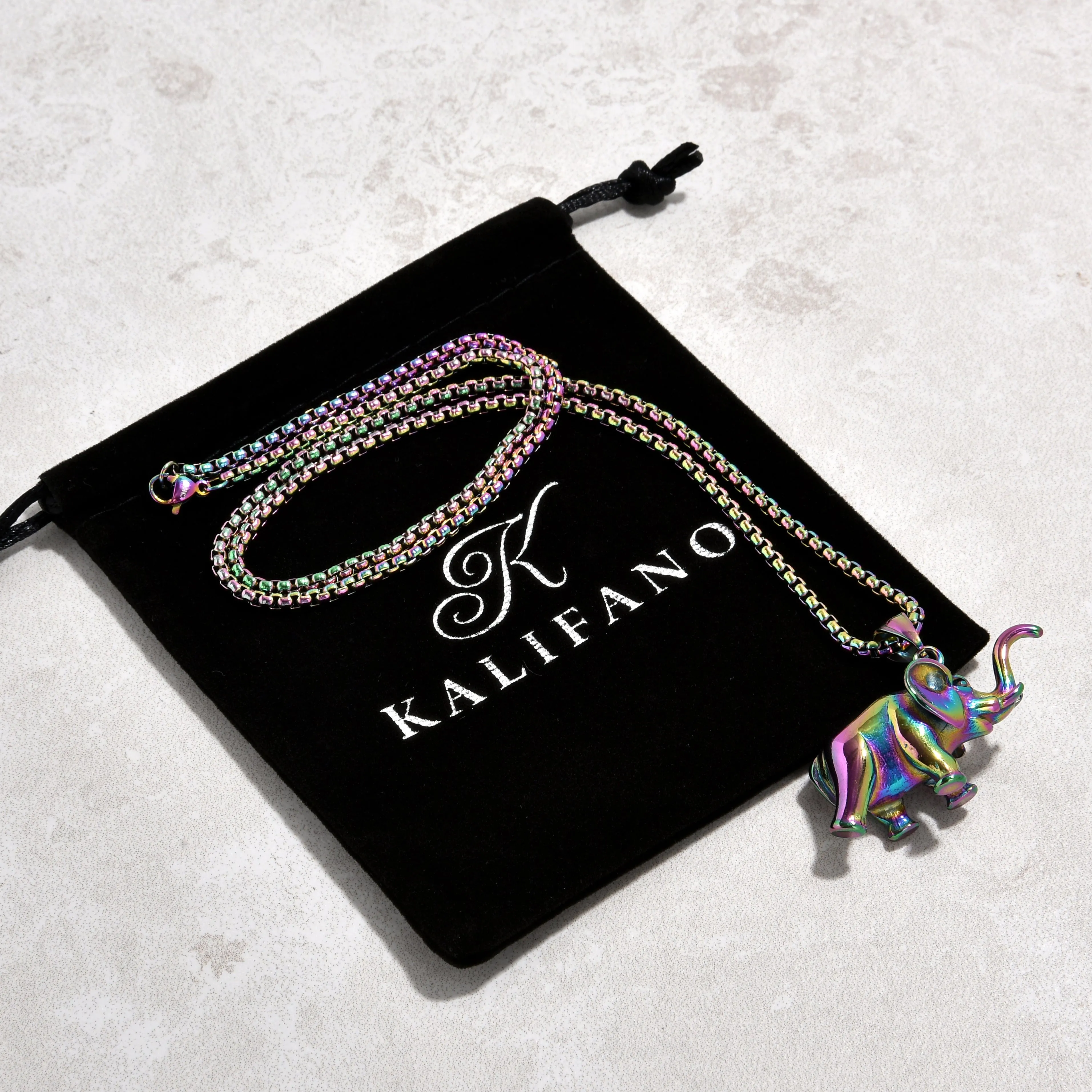 Aurora Borealis Elephant Steel Hearts Necklace