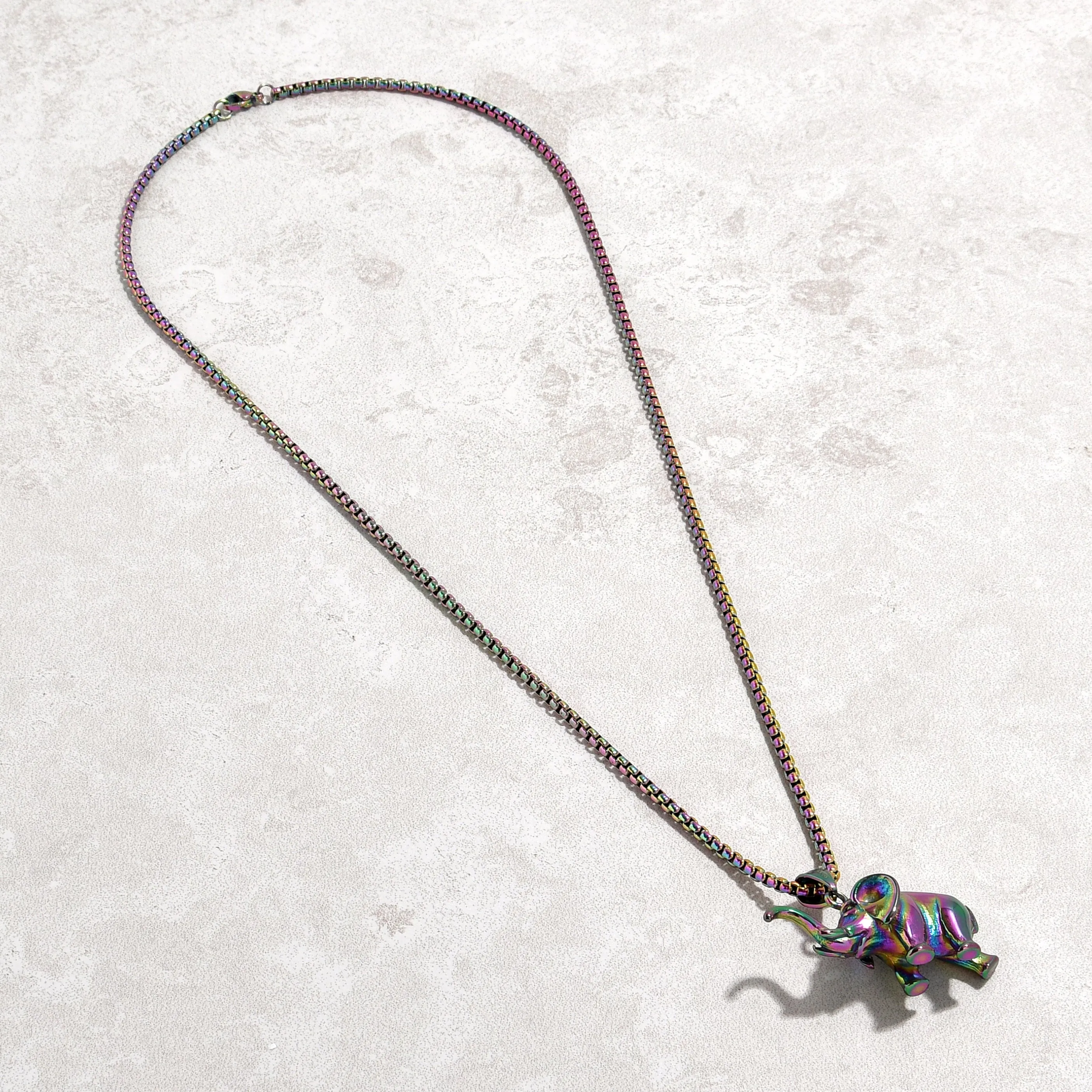 Aurora Borealis Elephant Steel Hearts Necklace