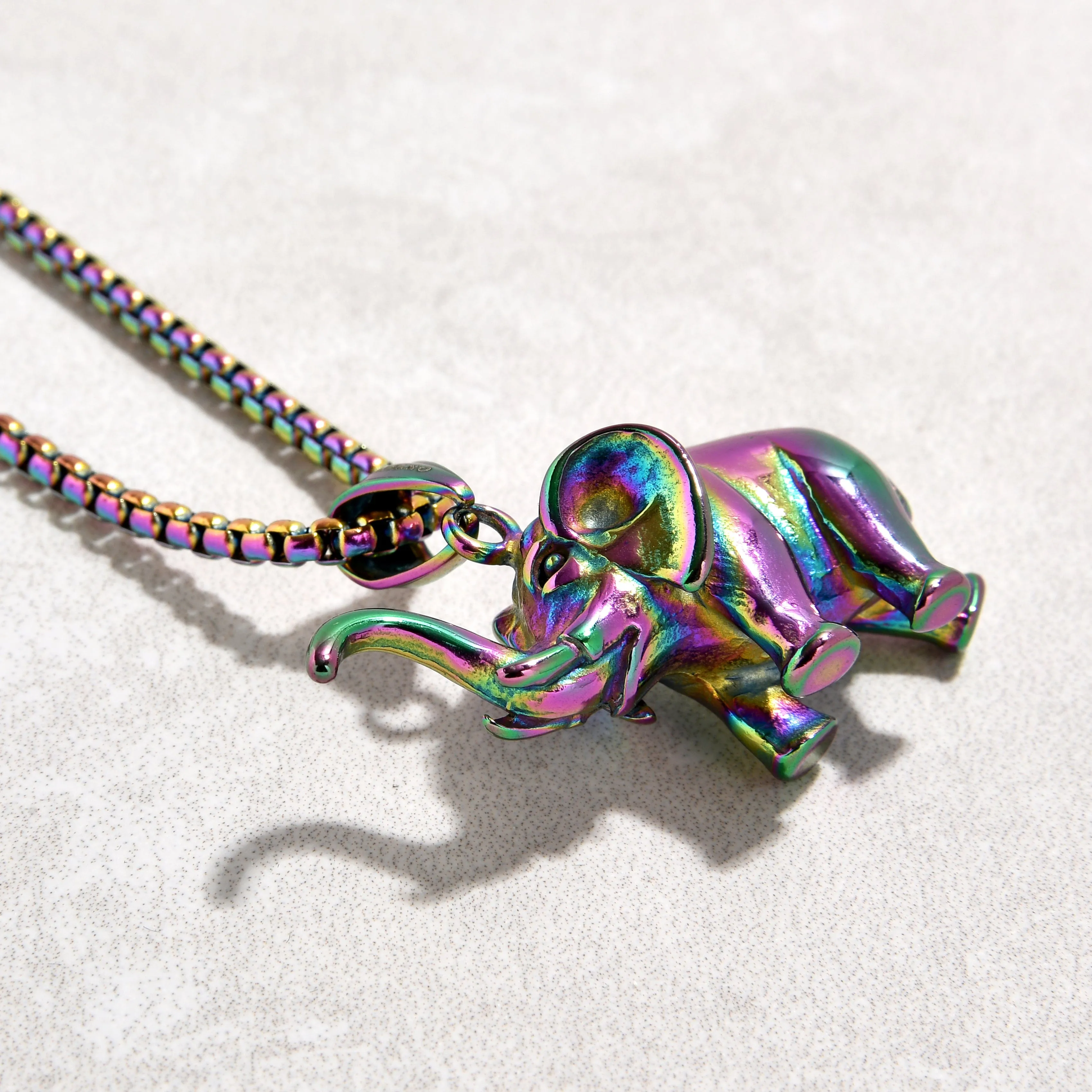 Aurora Borealis Elephant Steel Hearts Necklace
