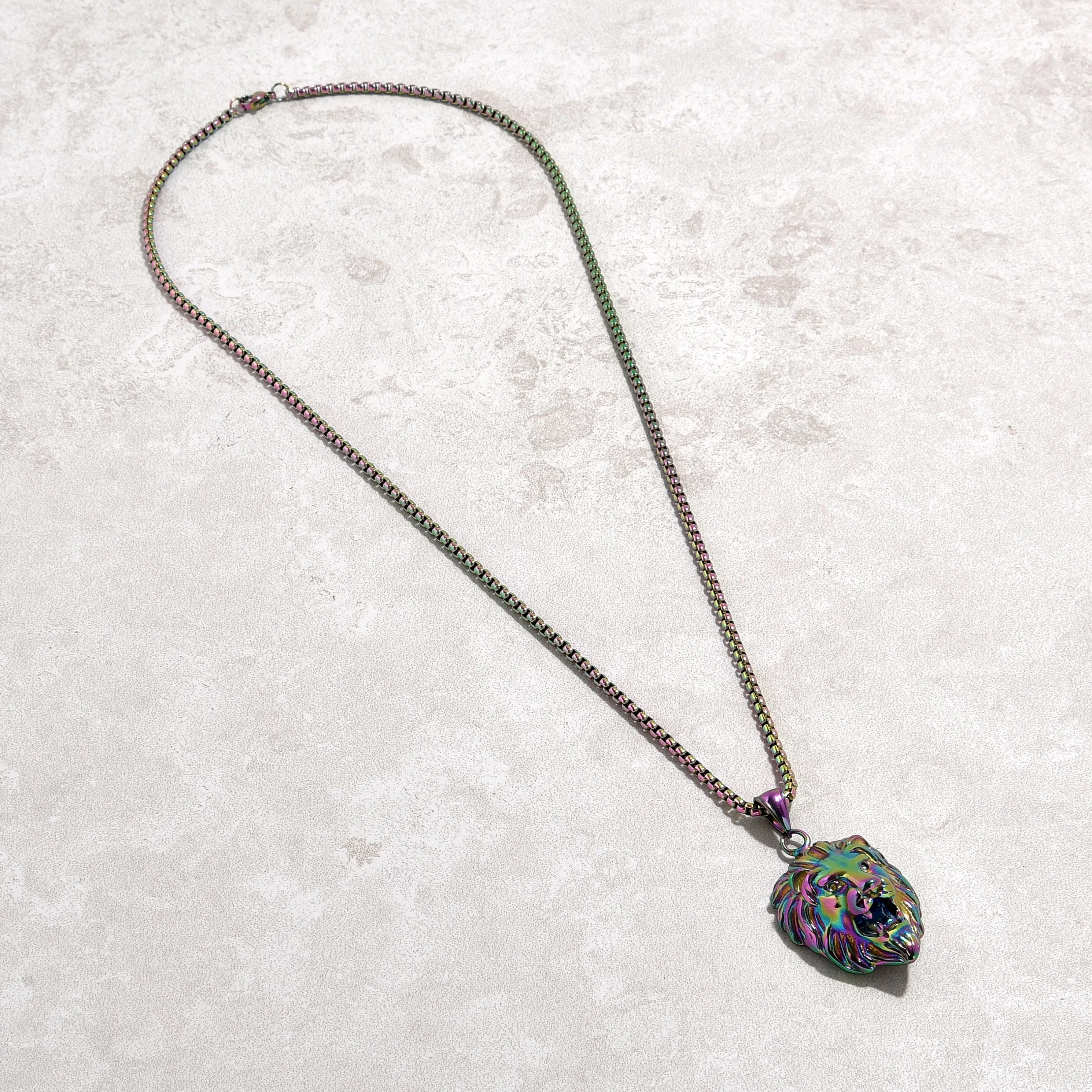 Aurora Borealis Lion Steel Hearts Necklace
