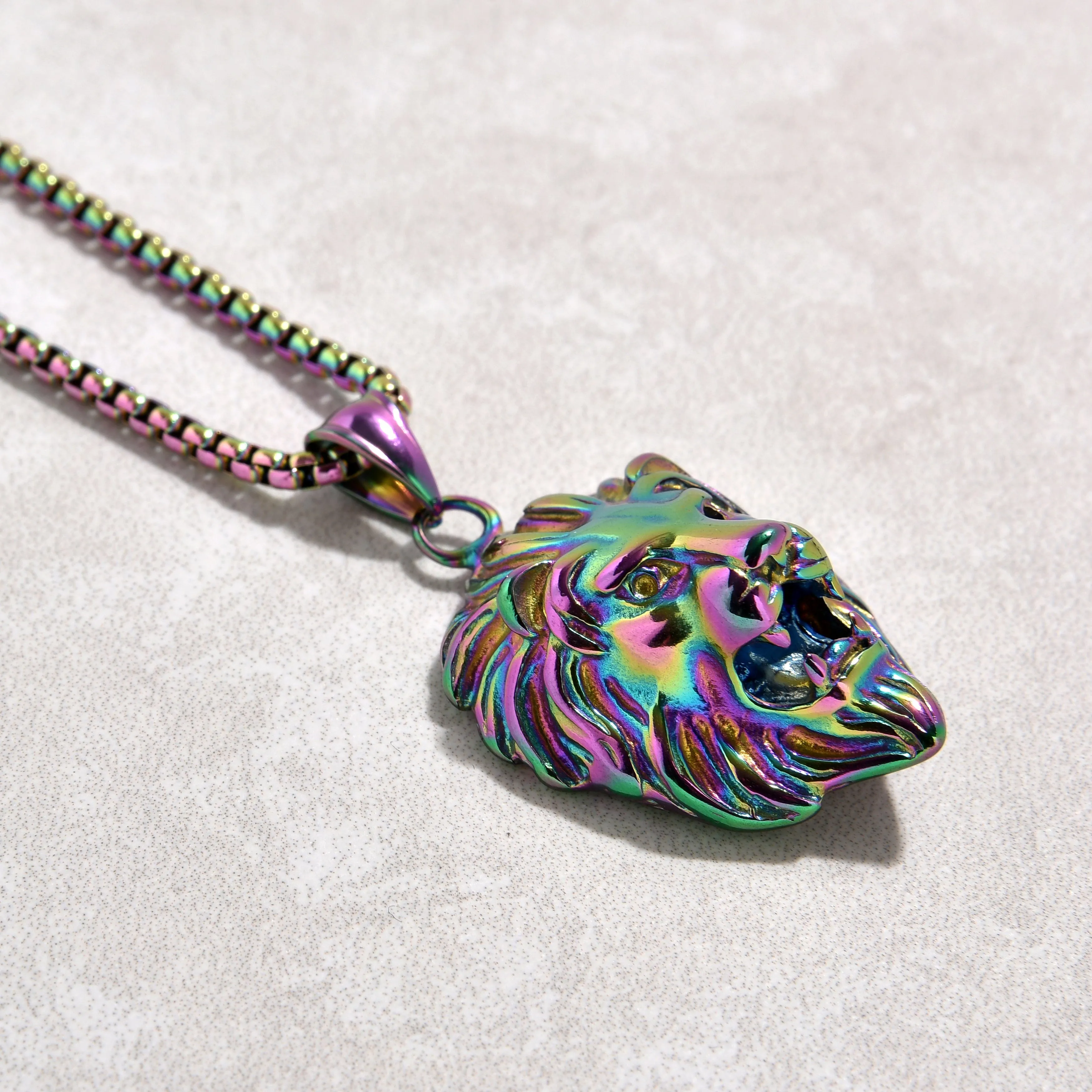 Aurora Borealis Lion Steel Hearts Necklace