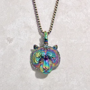 Aurora Borealis Tiger Steel Hearts Necklace