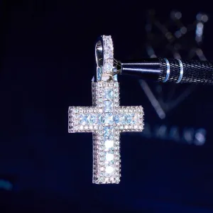 Baguette Cross Pendant - White Gold