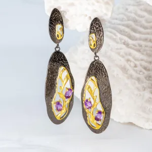 Beech Amethyst Drop Earrings in Sterling Silver