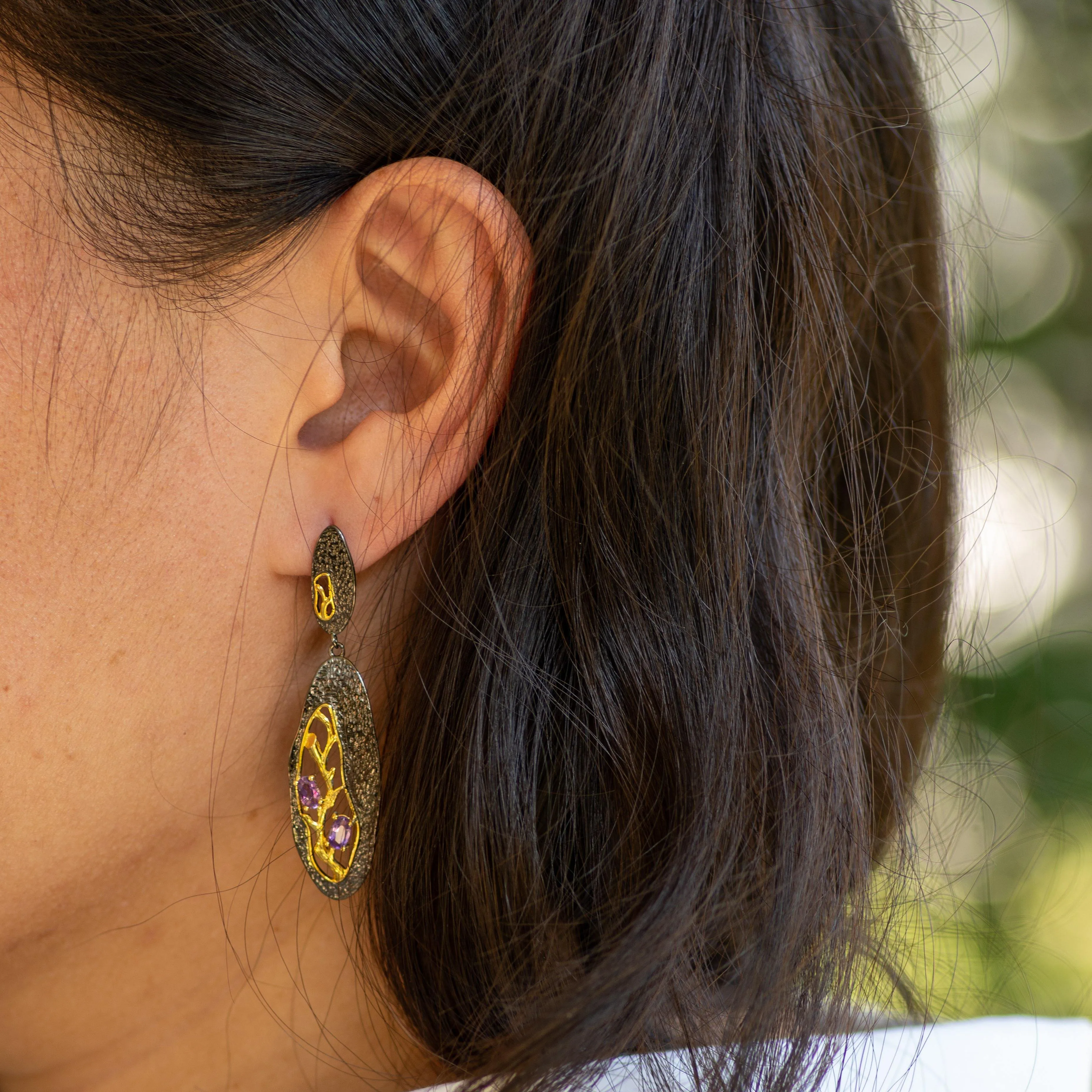 Beech Amethyst Drop Earrings in Sterling Silver