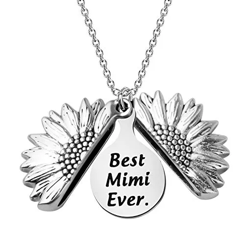 BEKECH Mimi Gift Best Mimi Ever Charm Sunflower Necklace Mimi Jewelry Mother’s Day Gift for Mimi Grandmother Nana Granny