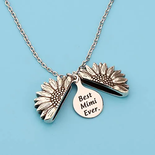 BEKECH Mimi Gift Best Mimi Ever Charm Sunflower Necklace Mimi Jewelry Mother’s Day Gift for Mimi Grandmother Nana Granny