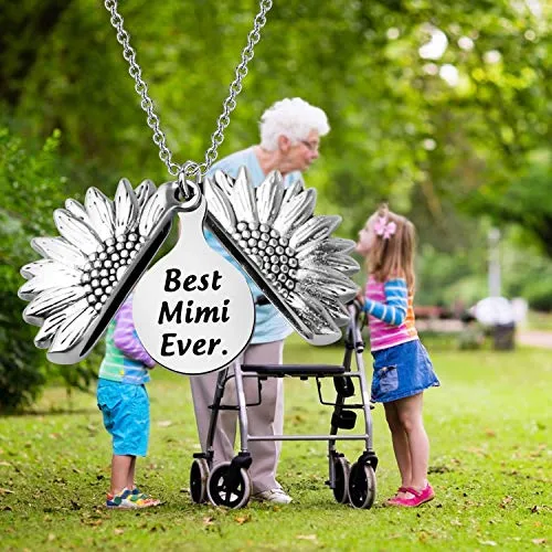 BEKECH Mimi Gift Best Mimi Ever Charm Sunflower Necklace Mimi Jewelry Mother’s Day Gift for Mimi Grandmother Nana Granny