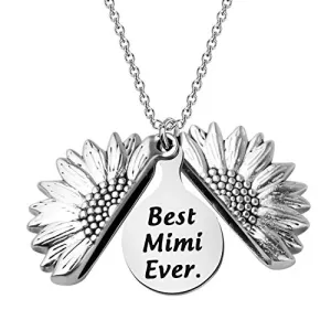 BEKECH Mimi Gift Best Mimi Ever Charm Sunflower Necklace Mimi Jewelry Mother’s Day Gift for Mimi Grandmother Nana Granny