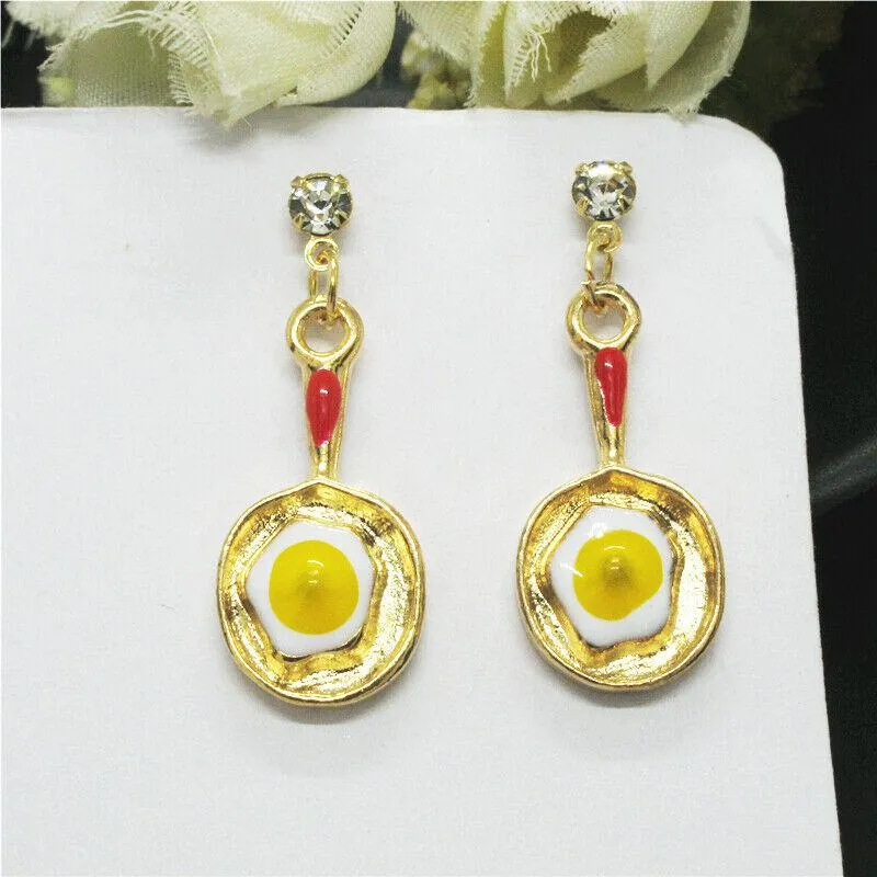 Betsey Johnson Fried Egg in Frying Pan Earrings