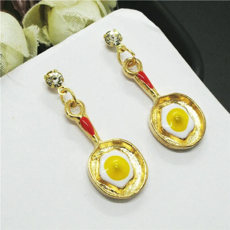Betsey Johnson Fried Egg in Frying Pan Earrings