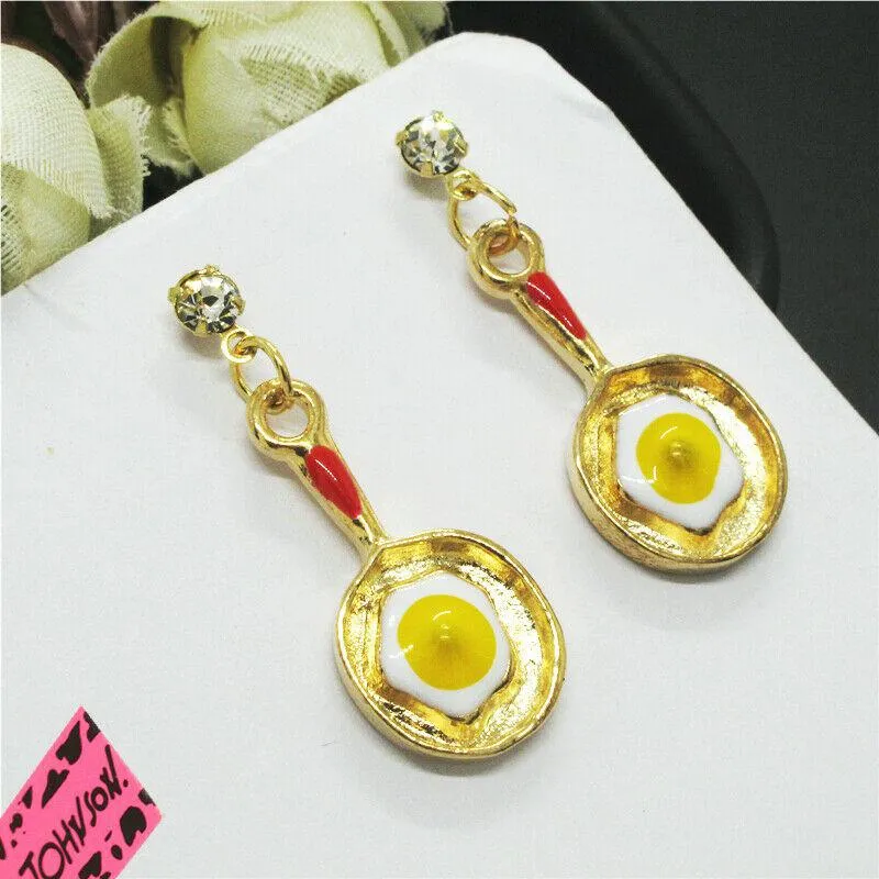 Betsey Johnson Fried Egg in Frying Pan Earrings