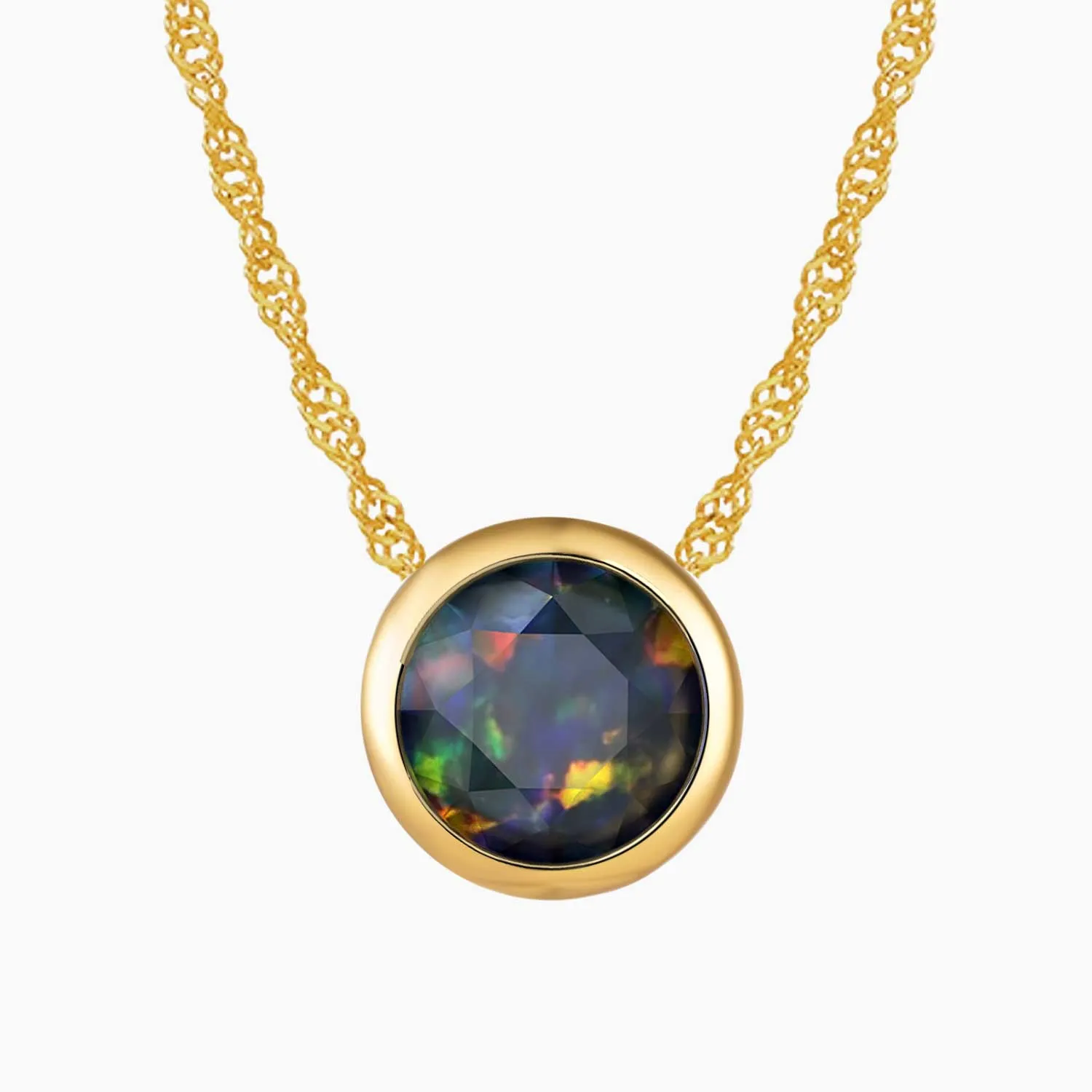 Bezel Set Black Round Opal Necklace Gold - Irosk ®